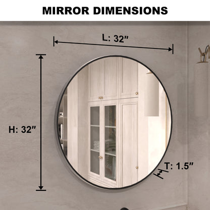 Vista Round Framed Wall Bathroom Vanity Mirror in Matte Black