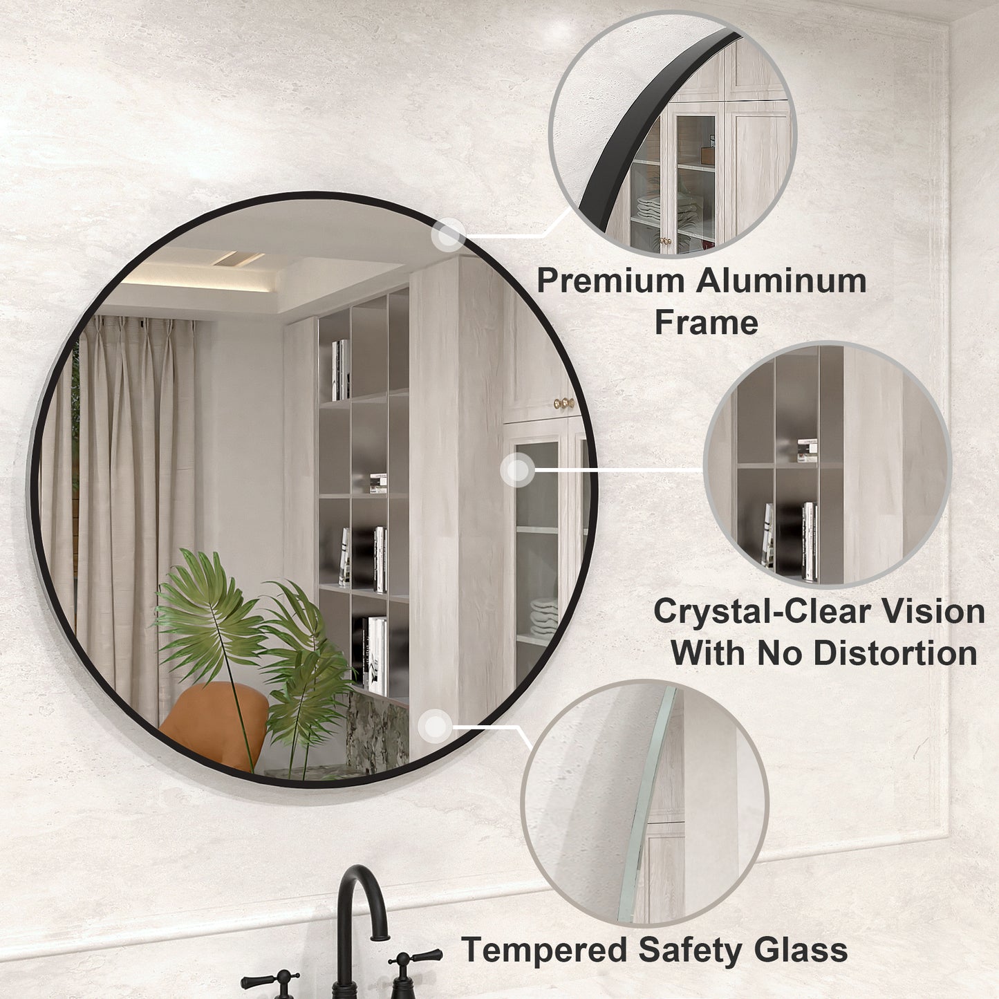 Vista Round Framed Wall Bathroom Vanity Mirror in Matte Black