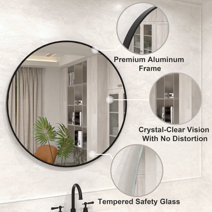 Vista Round Framed Wall Bathroom Vanity Mirror in Matte Black