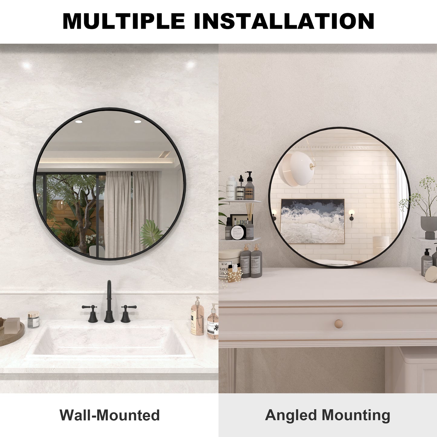 Vista Round Framed Wall Bathroom Vanity Mirror in Matte Black