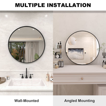 Vista Round Framed Wall Bathroom Vanity Mirror in Matte Black