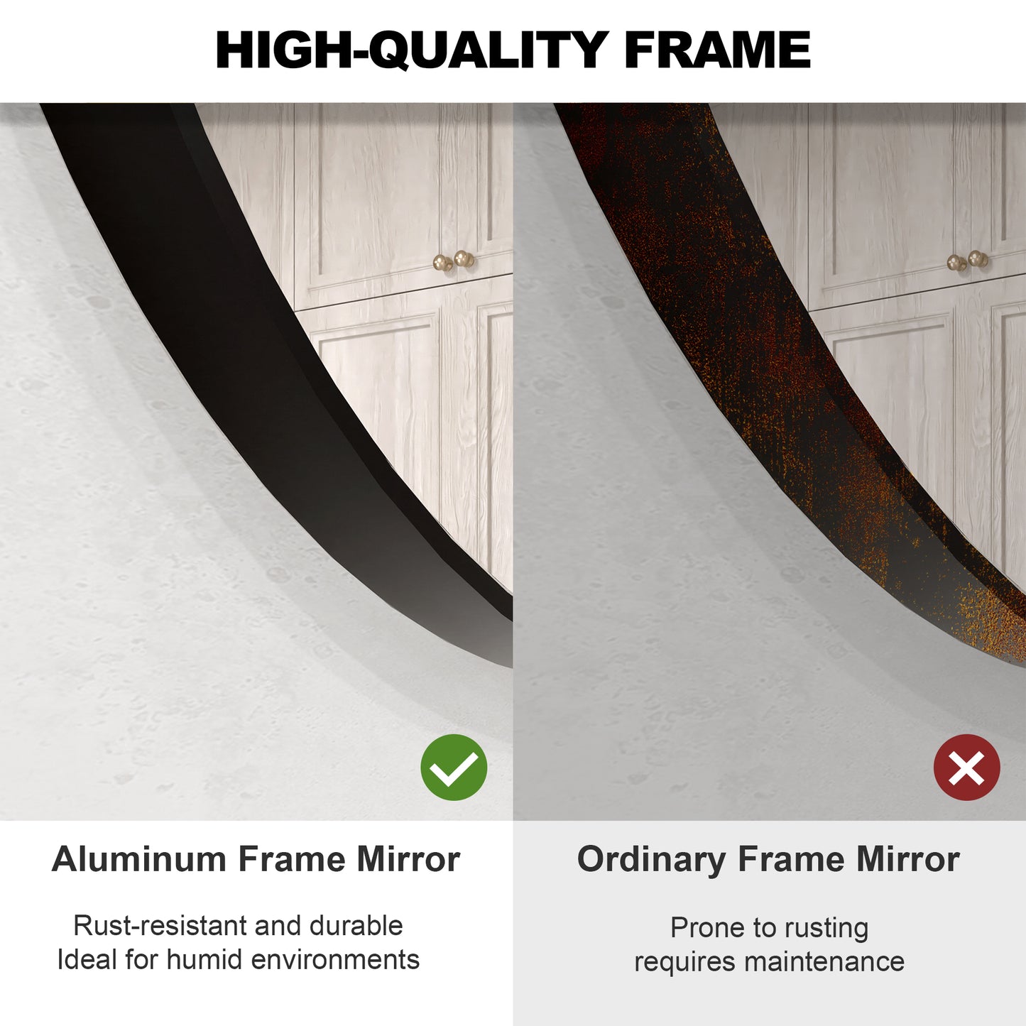 Vista Round Framed Wall Bathroom Vanity Mirror in Matte Black