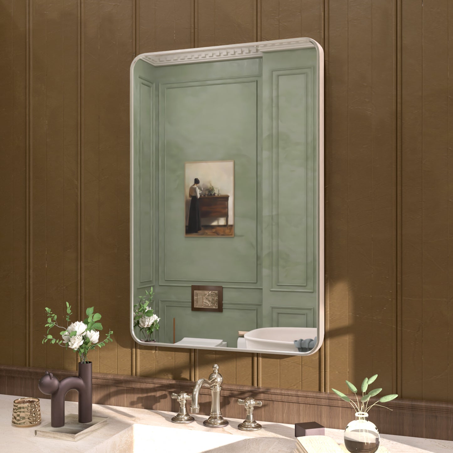 S Cosy 24 in. W x 36 in. H Rectangular Framed Wall Bathroom Vanity Mirror in Wood Grain
