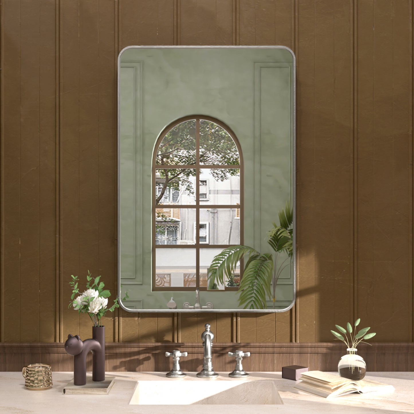 S Cosy 24 in. W x 36 in. H Rectangular Framed Wall Bathroom Vanity Mirror in Wood Grain