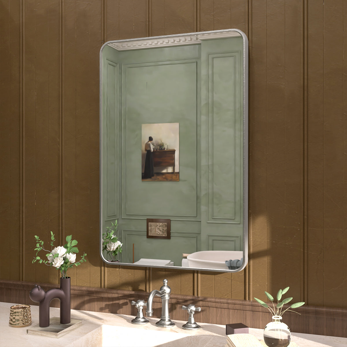 S Cosy 24 in. W x 36 in. H Rectangular Framed Wall Bathroom Vanity Mirror in Wood Grain