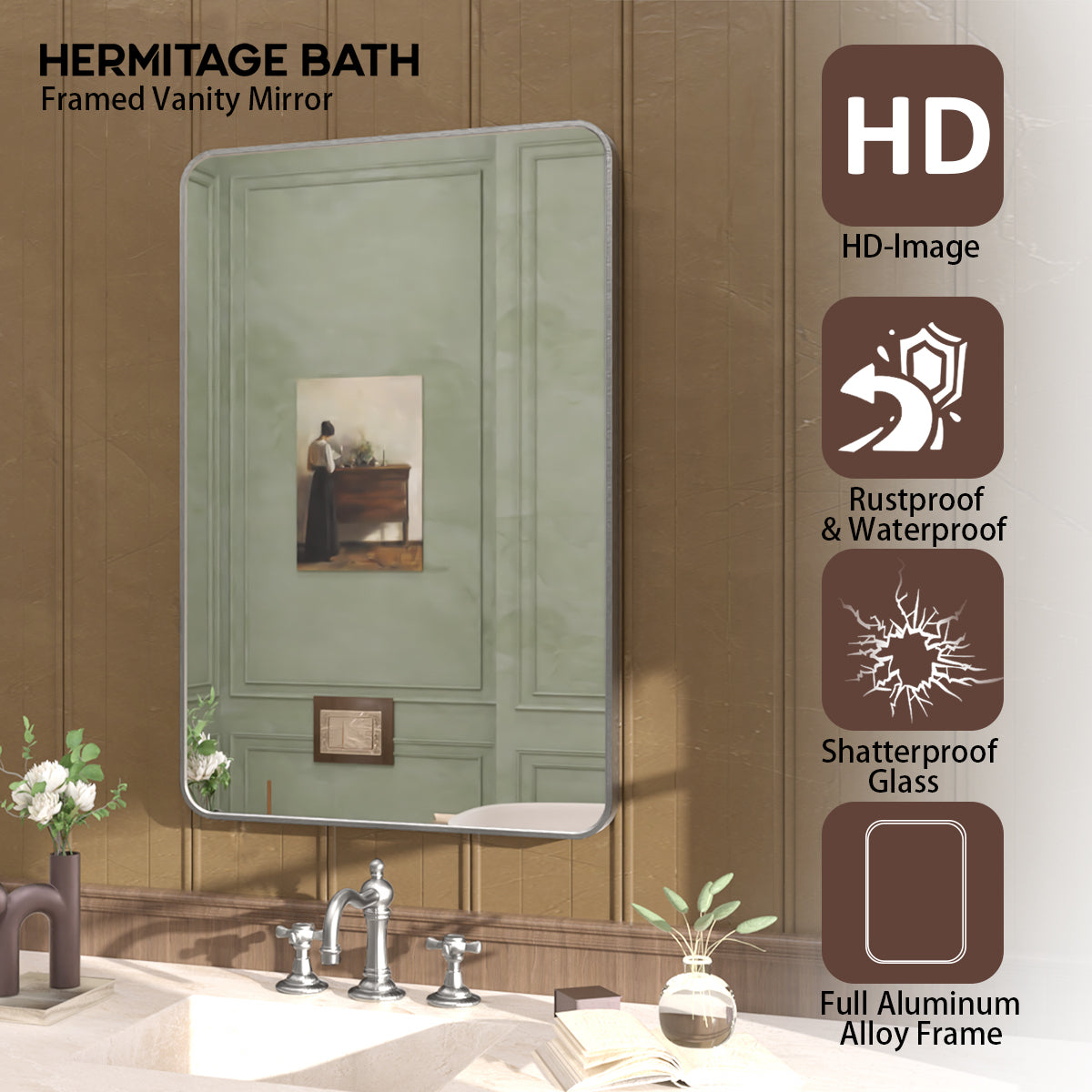 S Cosy 24 in. W x 36 in. H Rectangular Framed Wall Bathroom Vanity Mirror in Wood Grain