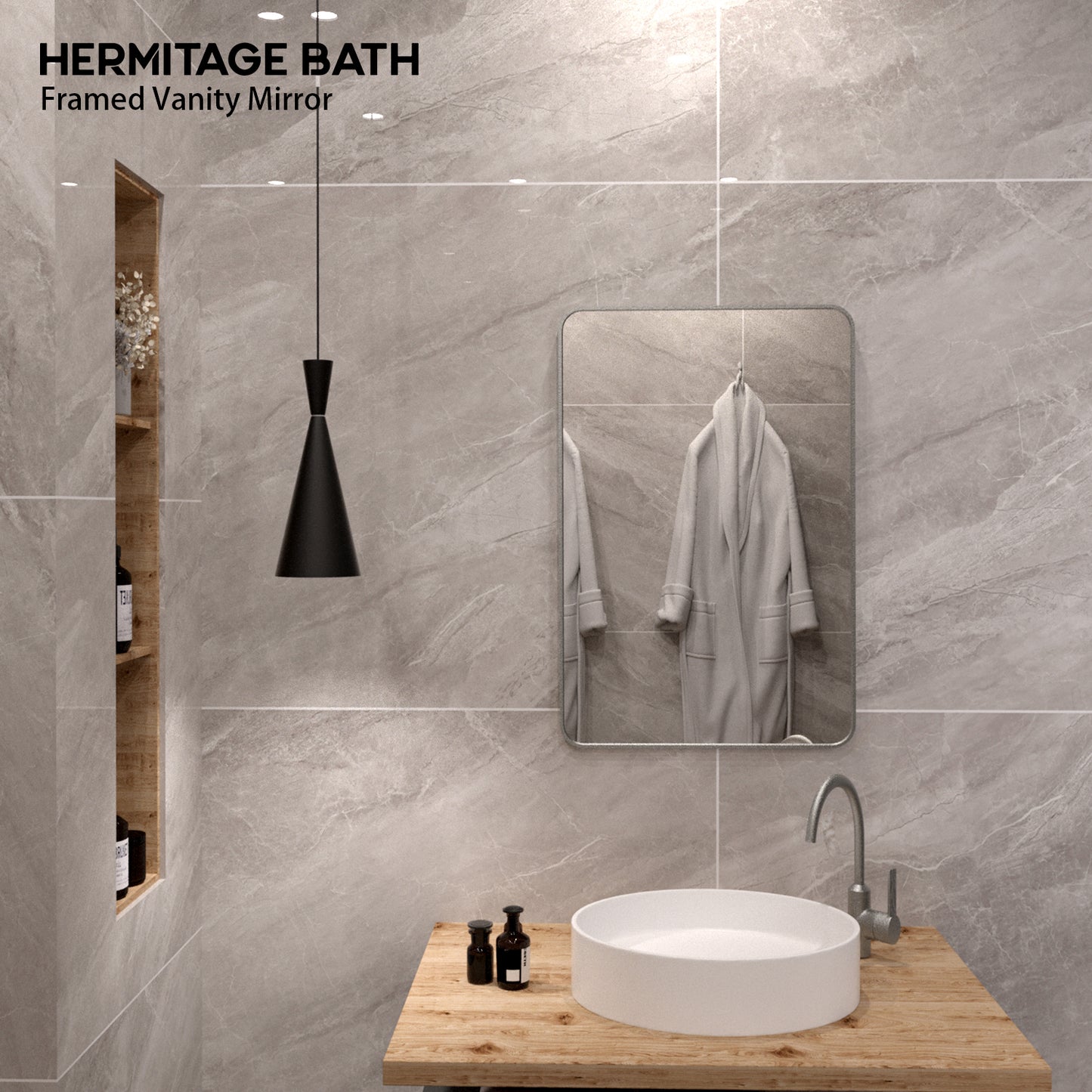 S Cosy 24 in. W x 36 in. H Rectangular Framed Wall Bathroom Vanity Mirror in Wood Grain
