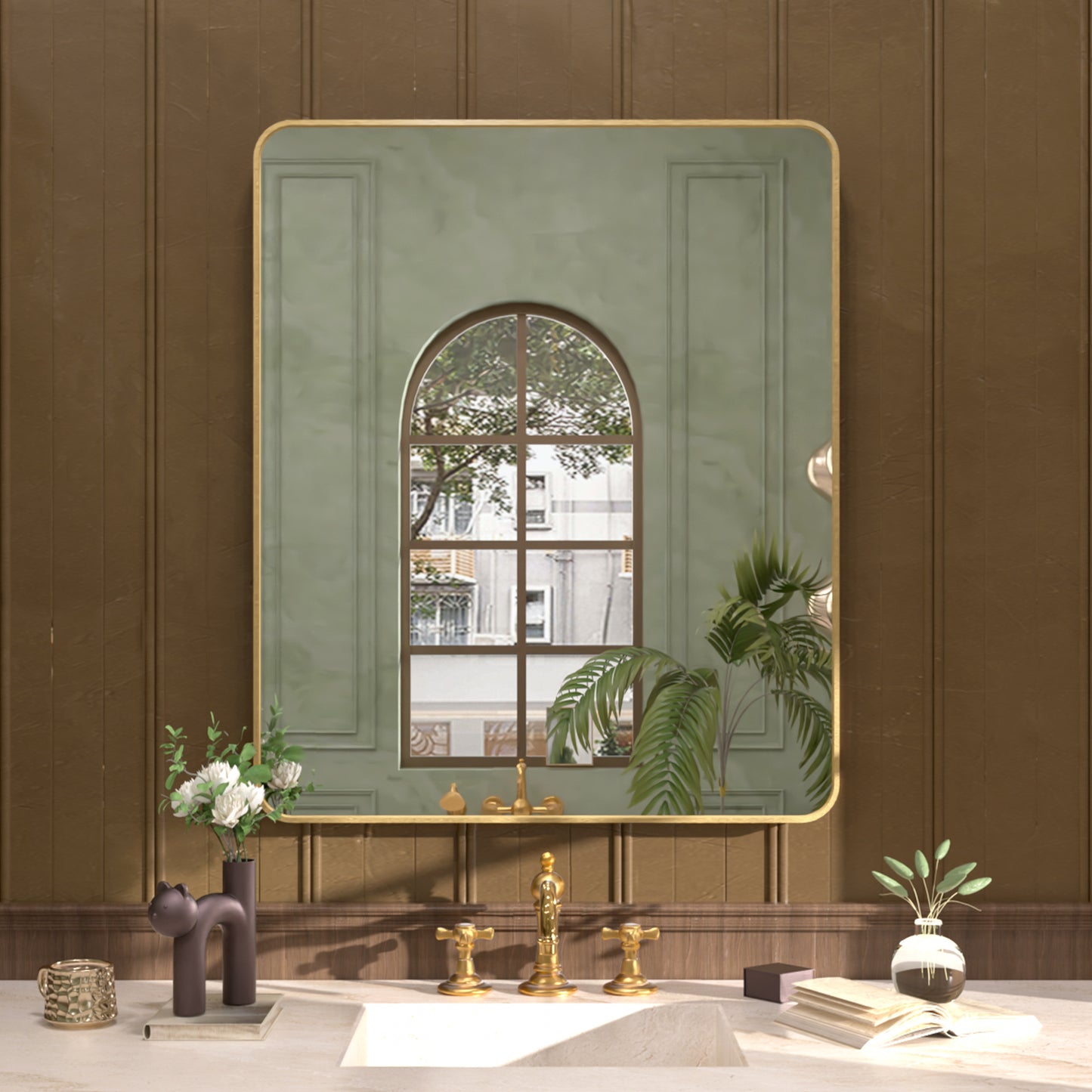 30 in. W x 36 in. H Rectangular Framed Wall Bathroom Vanity Mirror Gold SM-3036G-1_ff853198-27a6-45ba-a493-850e25093243