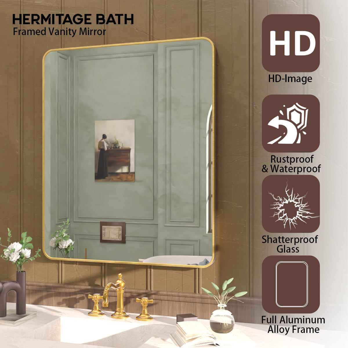 30 in. W x 36 in. H Rectangular Framed Wall Bathroom Vanity Mirror SM-3036G-4