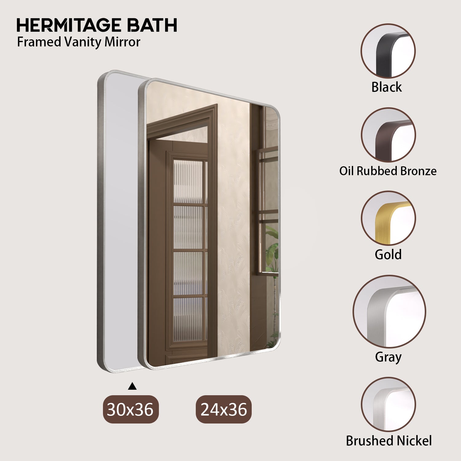 30 in. W x 36 in. H Rectangular Framed Wall Bathroom Vanity Mirror SM-3036GY-10