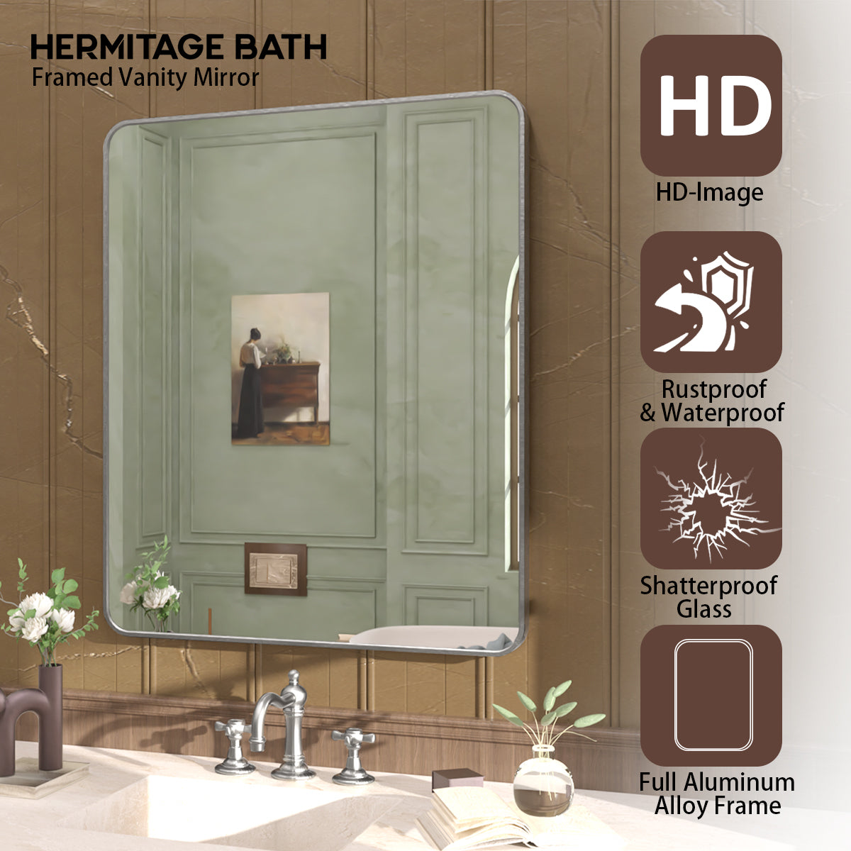 Rectangular Framed Wall Bathroom Vanity Mirror SM-3036GY-4_f26bdb00-6b3a-4244-a418-f11eb723e4a7