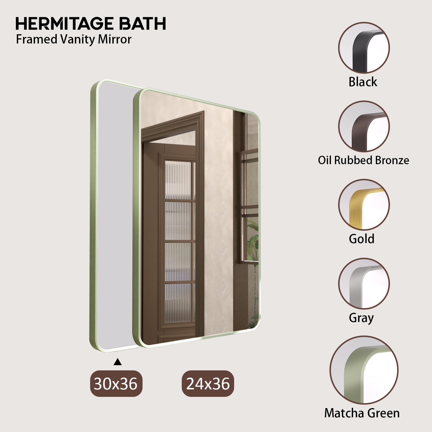 30 in. W x 36 in. H Rectangular Framed Wall Bathroom Vanity Mirror SM-3036MG-10_ae504b12-ec7b-4039-9b5b-62ca361e022b