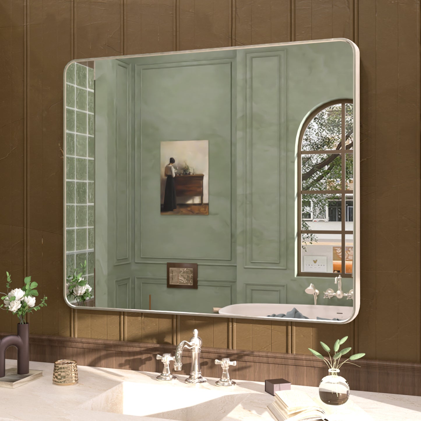 Cosy 42 in. W x 36 in. H Rectangular Framed Wall Bathroom Vanity Mirror SM-4236BN-2