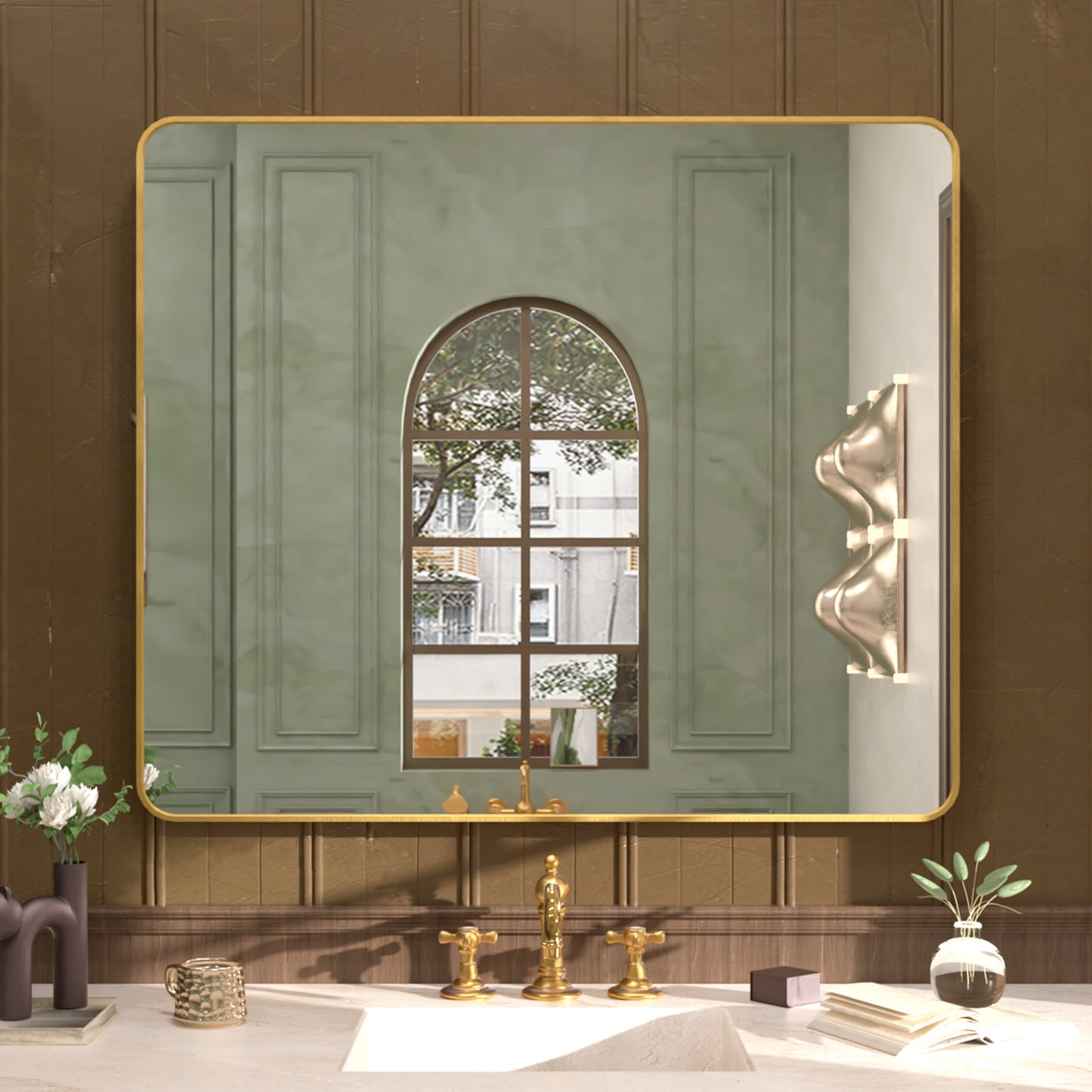 Cosy 42 in. W x 36 in. H Rectangular Framed Wall Bathroom Vanity Mirror Gold SM-4236G-1
