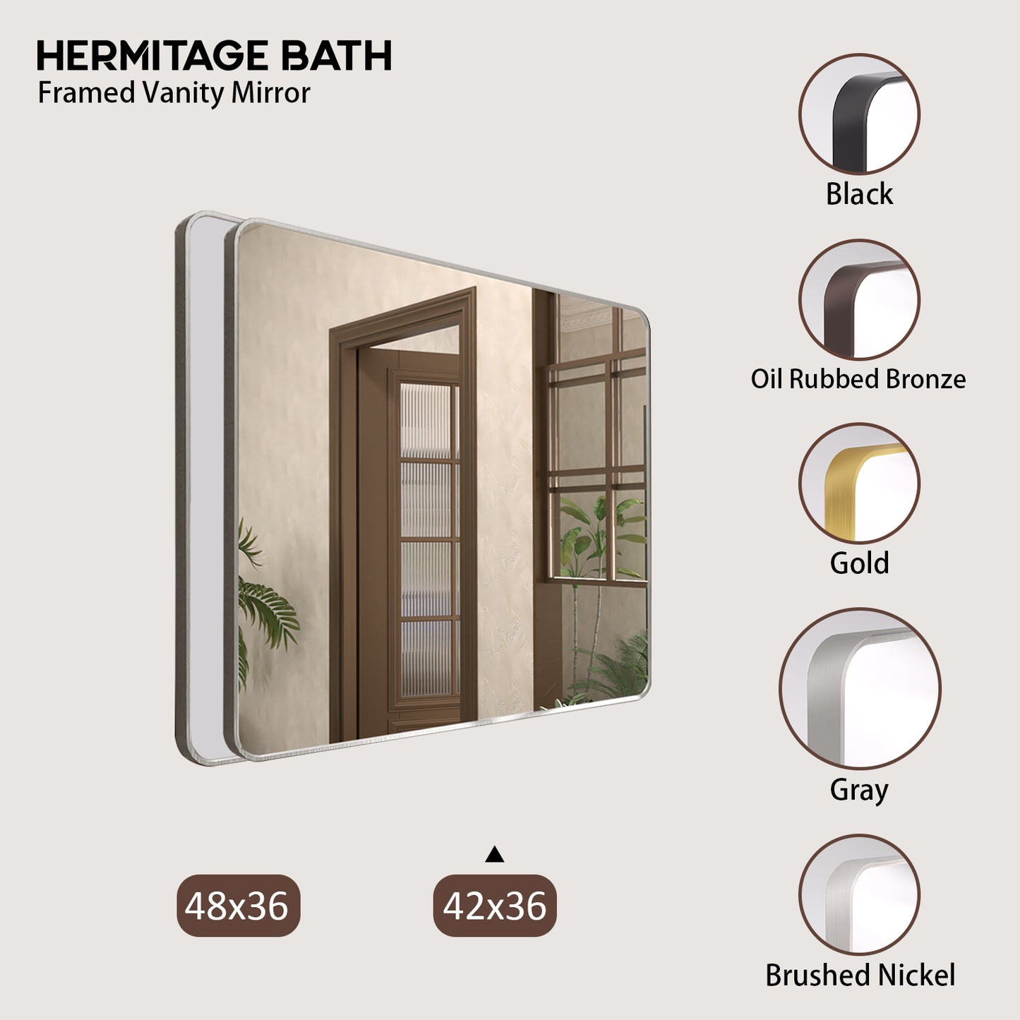 Cosy 42 in. W x 36 in. H Rectangular Framed Wall Bathroom Vanity Mirror SM-4236GY-10