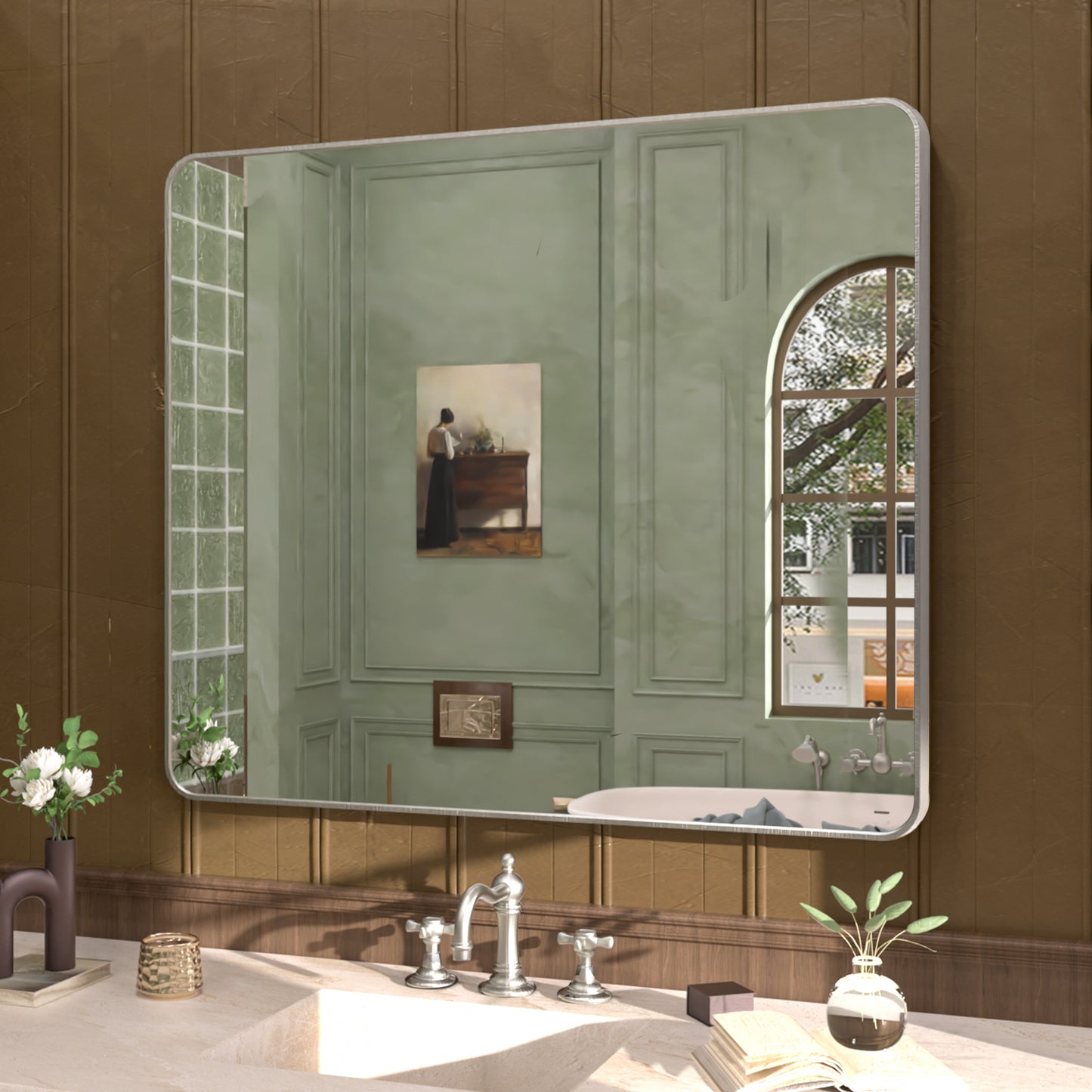 Cosy 42 in. W x 36 in. H Rectangular Framed Wall Bathroom Vanity Mirror SM-4236GY-2
