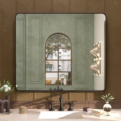Rectangular Framed Wall Bathroom Vanity Mirror Matte-Black 42x36 SM-4236MB-1_154bcf22-5e41-453f-a8a9-c15f2cd5d9e6