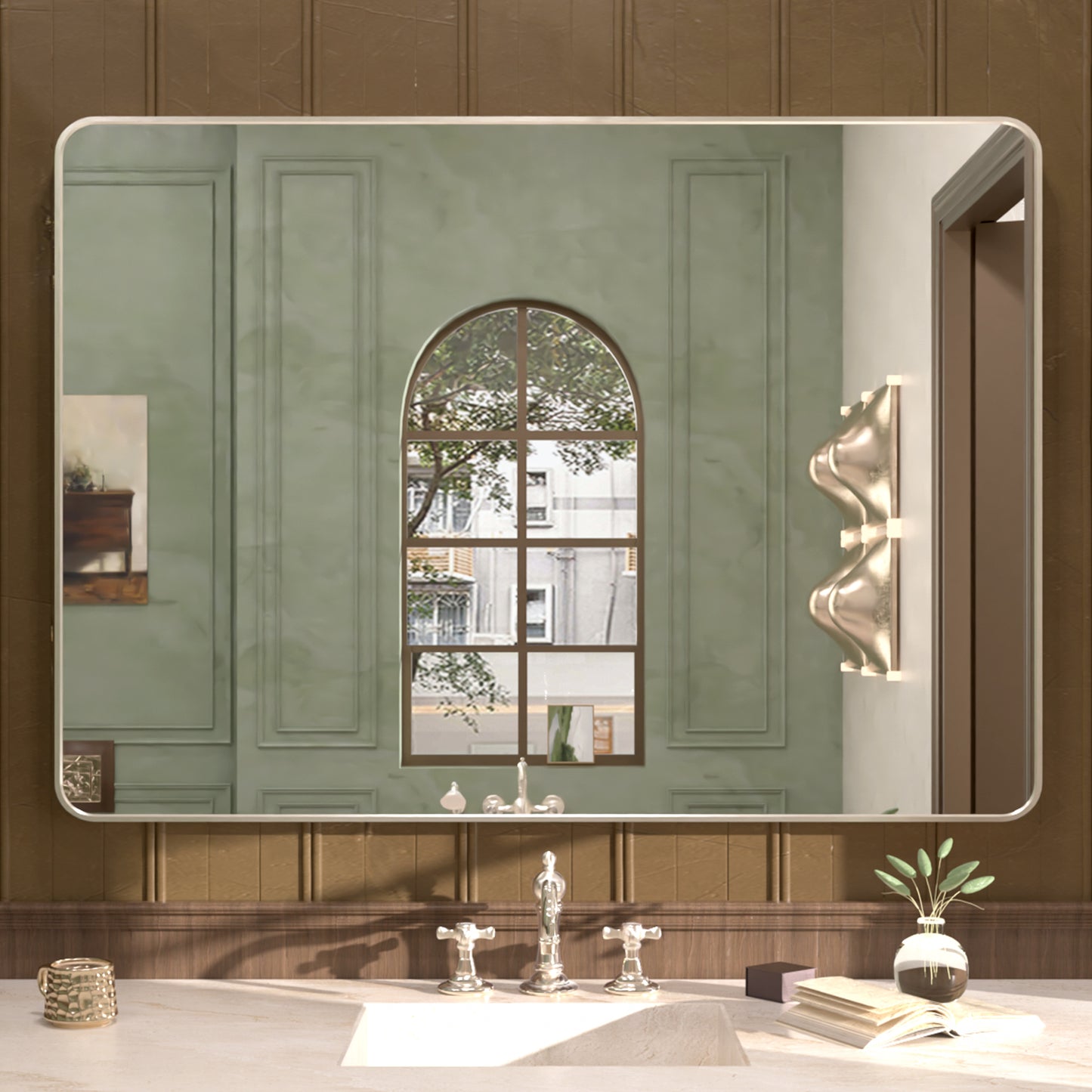 Cosy 48 in. W x 36 in. H Rectangular Framed Wall Bathroom Vanity Mirror Brushed Nickel SM-4836BN-1_9373c9fe-5612-4cfd-a186-36d9ff5c4abf