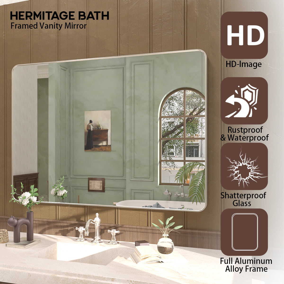 Cosy 48 in. W x 36 in. H Rectangular Framed Wall Bathroom Vanity Mirror SM-4836BN-4