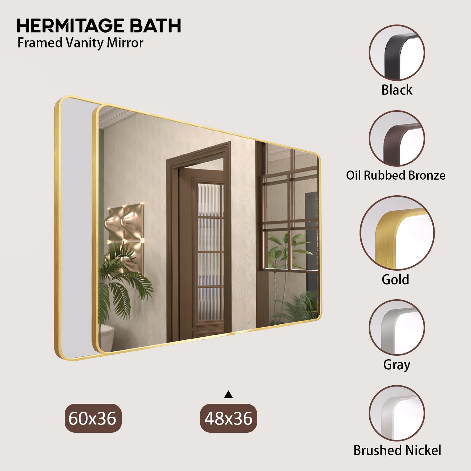 48 in. W x 36 in. H Rectangular Framed Wall Bathroom Vanity Mirror SM-4836G-10