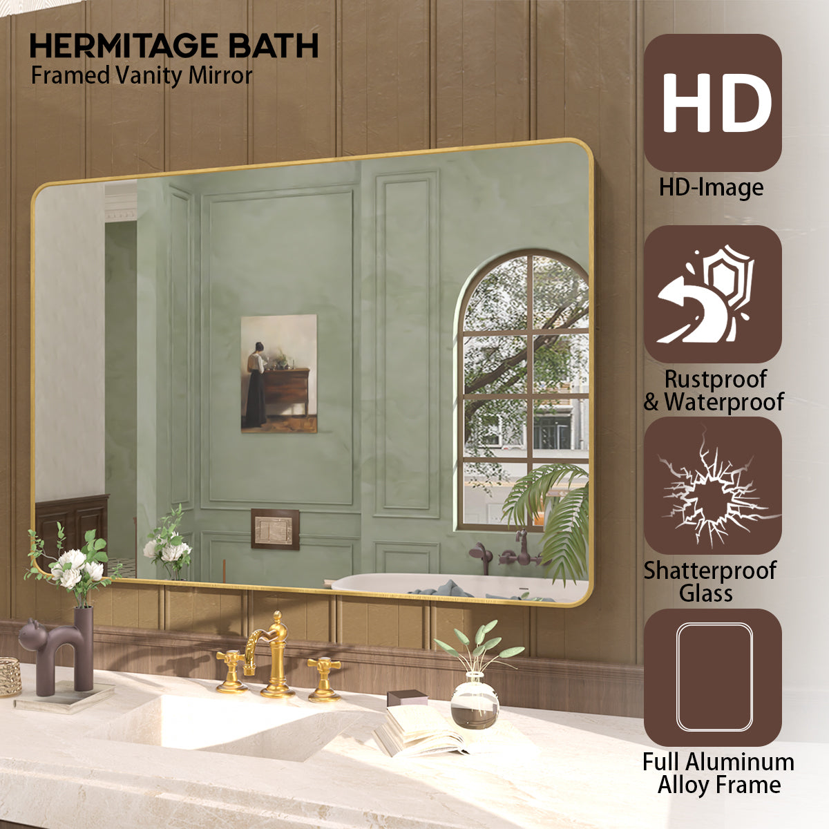 Cosy 48 in. W x 36 in. H Rectangular Framed Wall Bathroom Vanity Mirror SM-4836G-4_8771b239-34c9-416b-92c0-140dade7c594