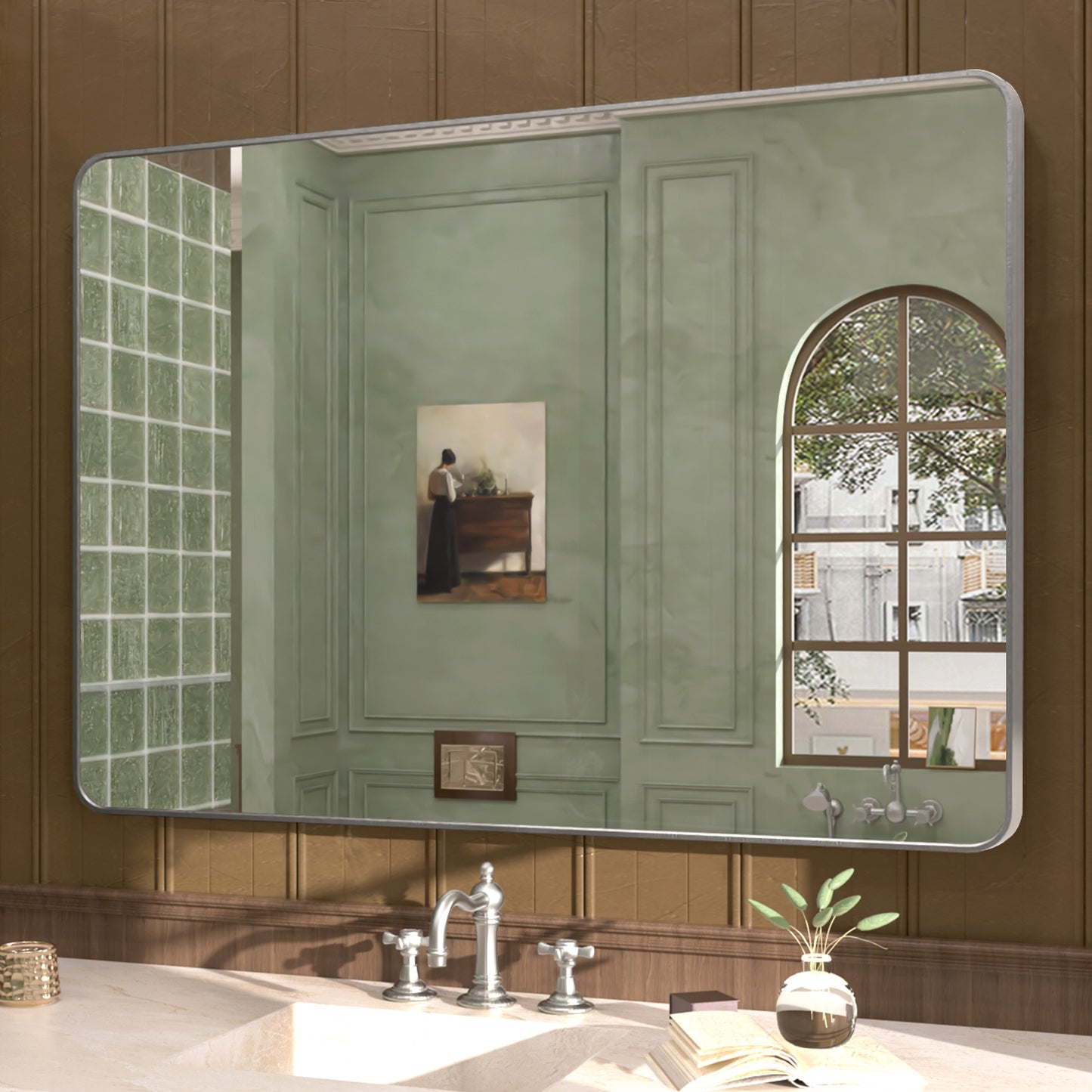 Cosy 48 in. W x 36 in. H Rectangular Framed Wall Bathroom Vanity Mirror SM-4836GY-2