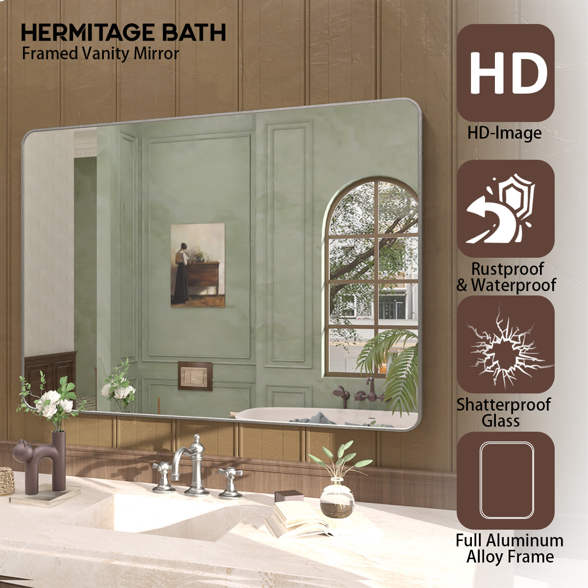 Cosy 48 in. W x 36 in. H Rectangular Framed Wall Bathroom Vanity Mirror SM-4836GY-4