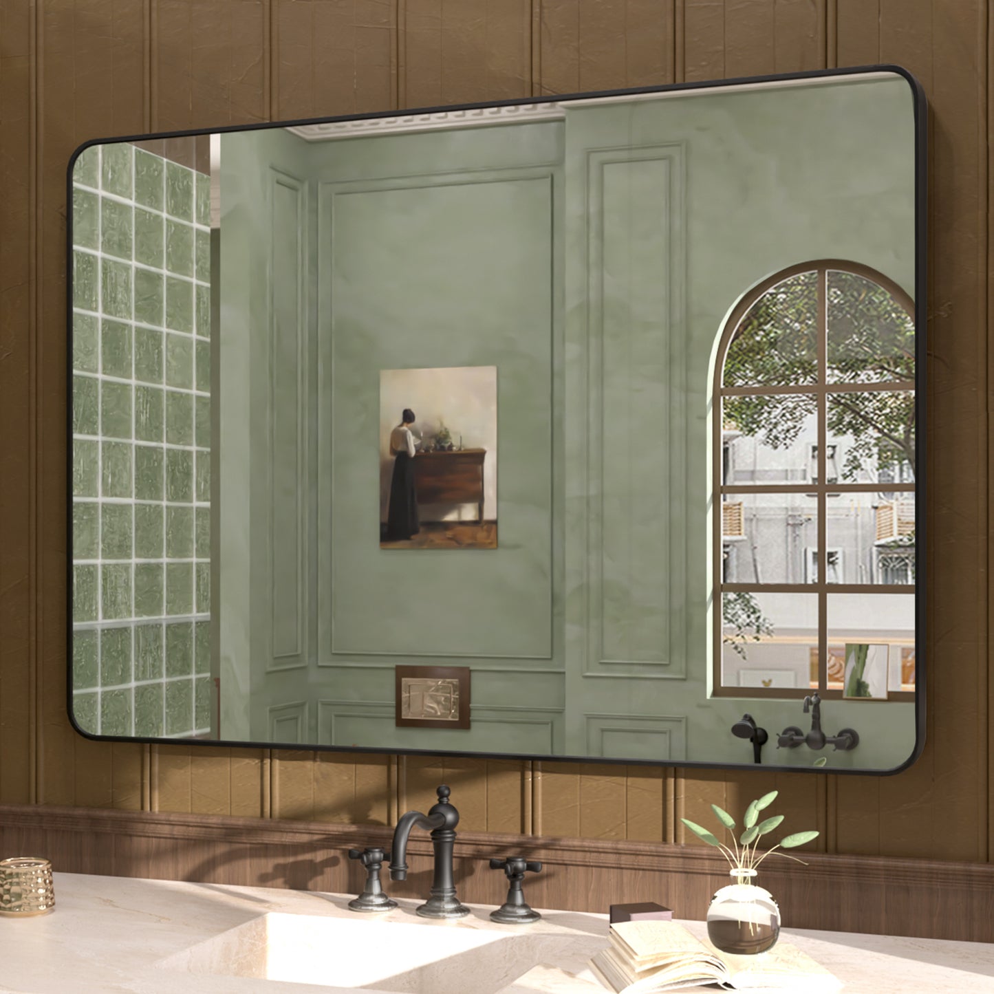 Cosy 48 in. W x 36 in. H Rectangular Framed Wall Bathroom Vanity Mirror SM-4836MB-2_2250d099-7e50-448e-b1f6-f7612c394b2c