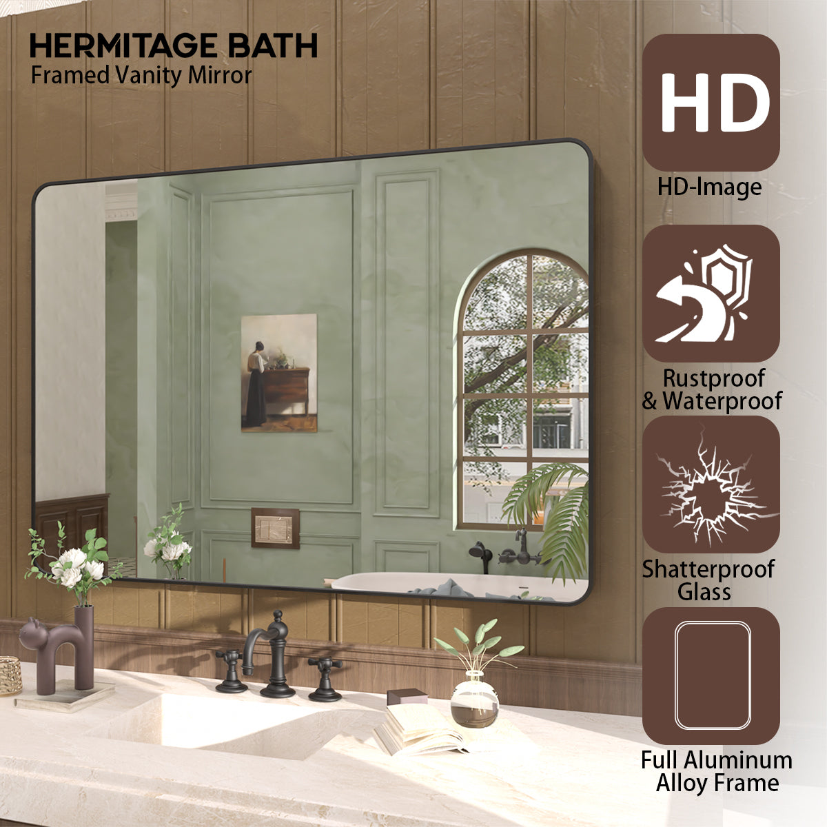 48 in. W x 36 in. H Rectangular Framed Wall Bathroom Vanity Mirror SM-4836MB-4