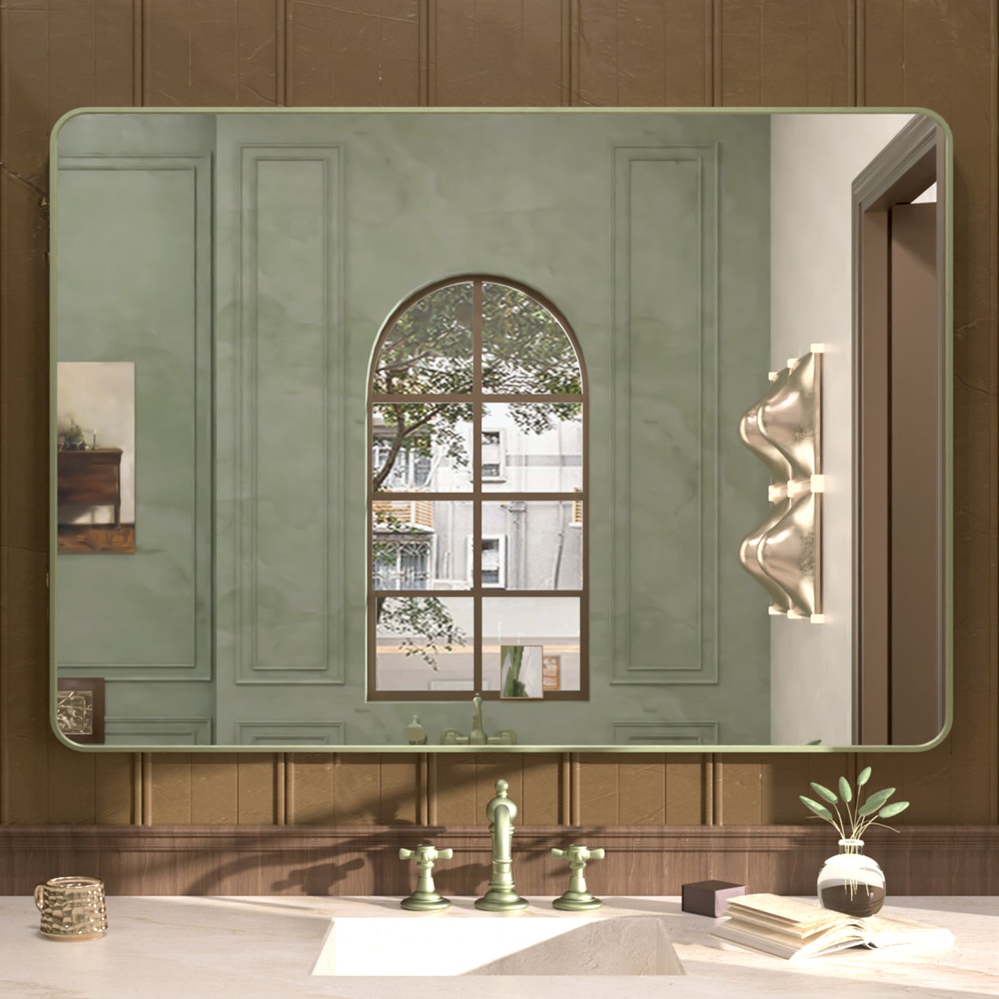 Cosy 48 in. W x 36 in. H Rectangular Framed Wall Bathroom Vanity Mirror Green SM-4836MG-1_c356f72f-6677-4bc0-8c15-c68a26194fb5