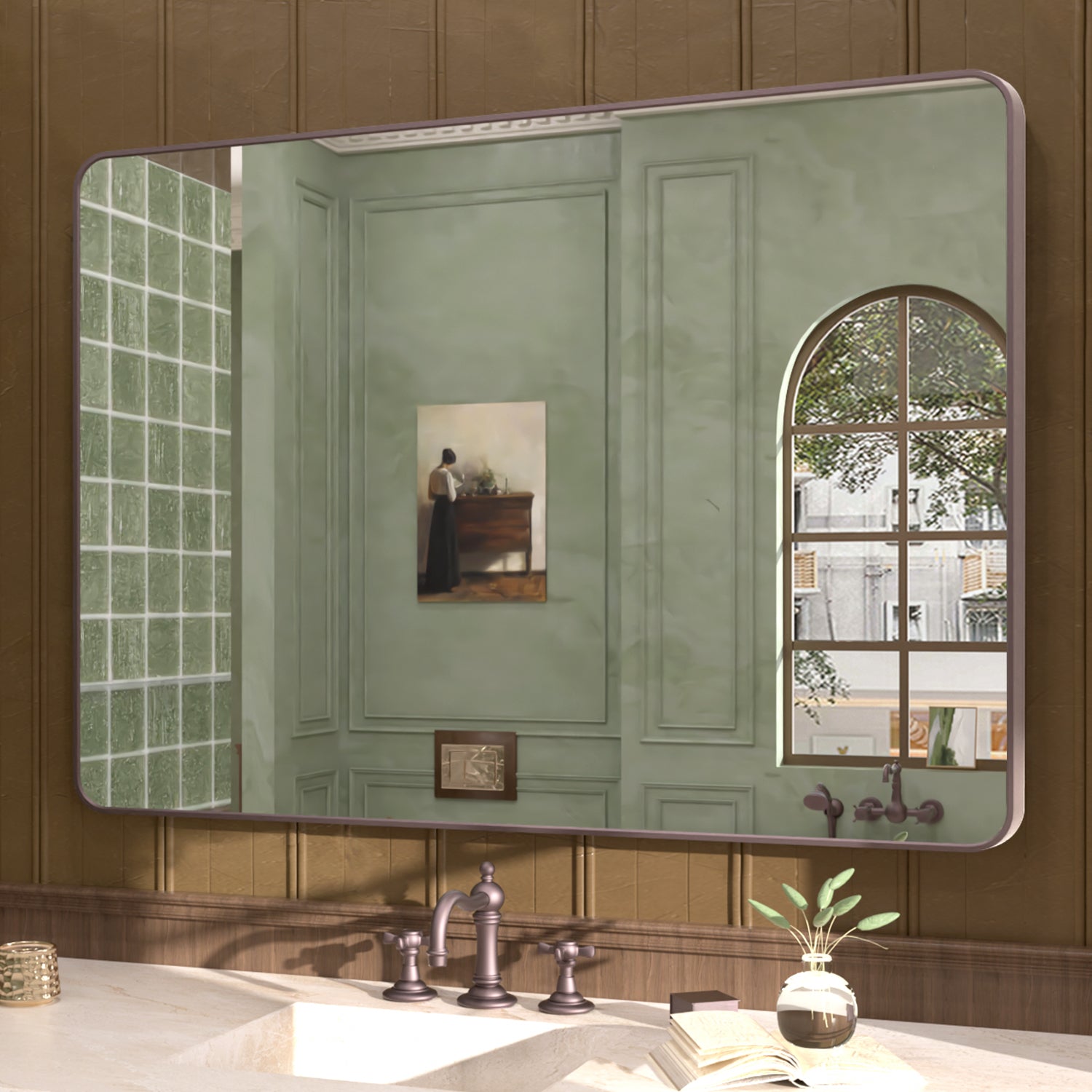 48 in. W x 36 in. H Rectangular Framed Wall Bathroom Vanity Mirror SM-4836ORB-2