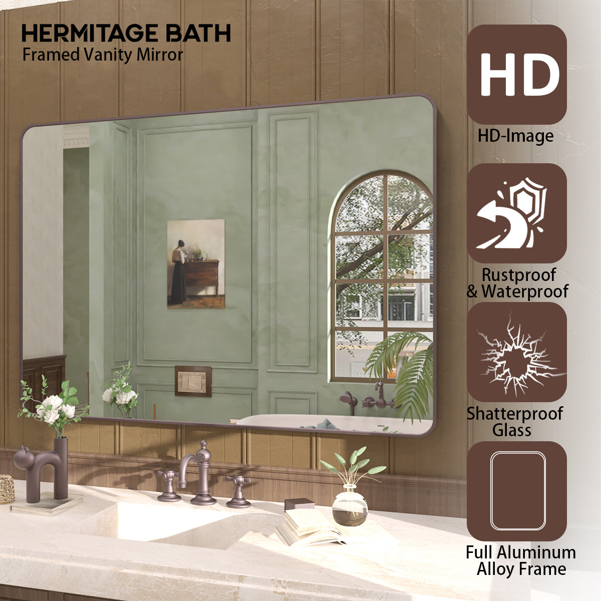 48 in. W x 36 in. H Rectangular Framed Wall Bathroom Vanity Mirror SM-4836ORB-4