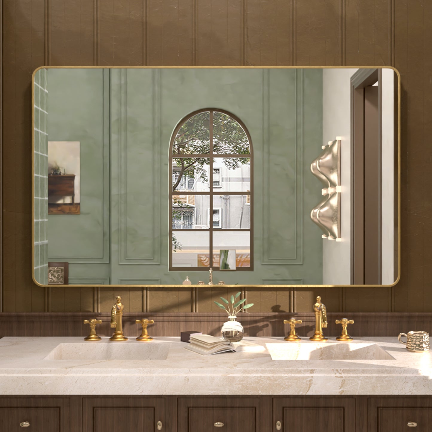 Cosy 60 in. W x 36 in. H Rectangular Framed Wall Bathroom Vanity Mirror Gold SM-6036G-1_5c5ef336-413a-4376-b32c-e83542ffa12a
