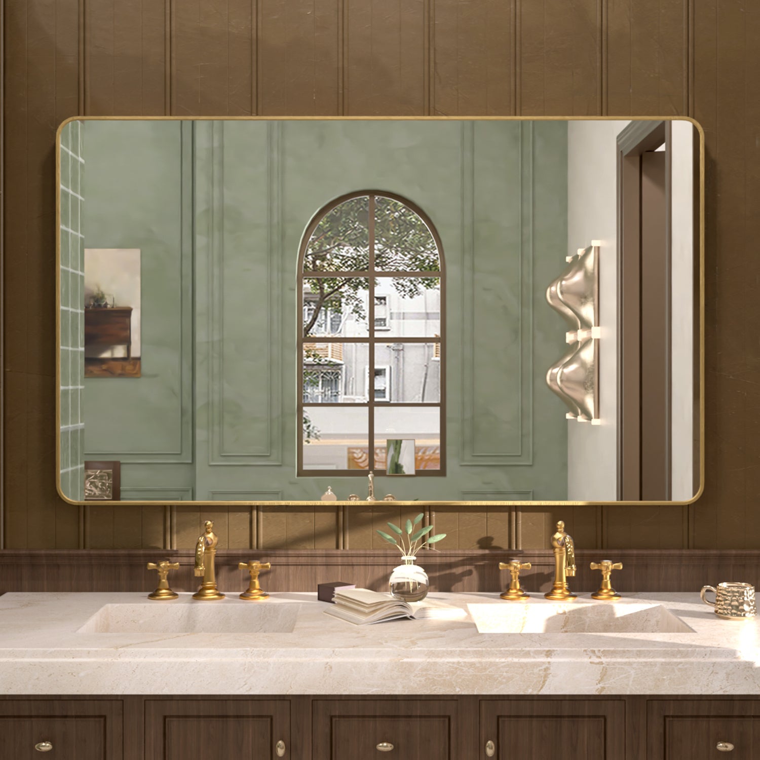 Cosy 60 in. W x 36 in. H Rectangular Framed Wall Bathroom Vanity Mirror Gold SM-6036G-1_5c5ef336-413a-4376-b32c-e83542ffa12a