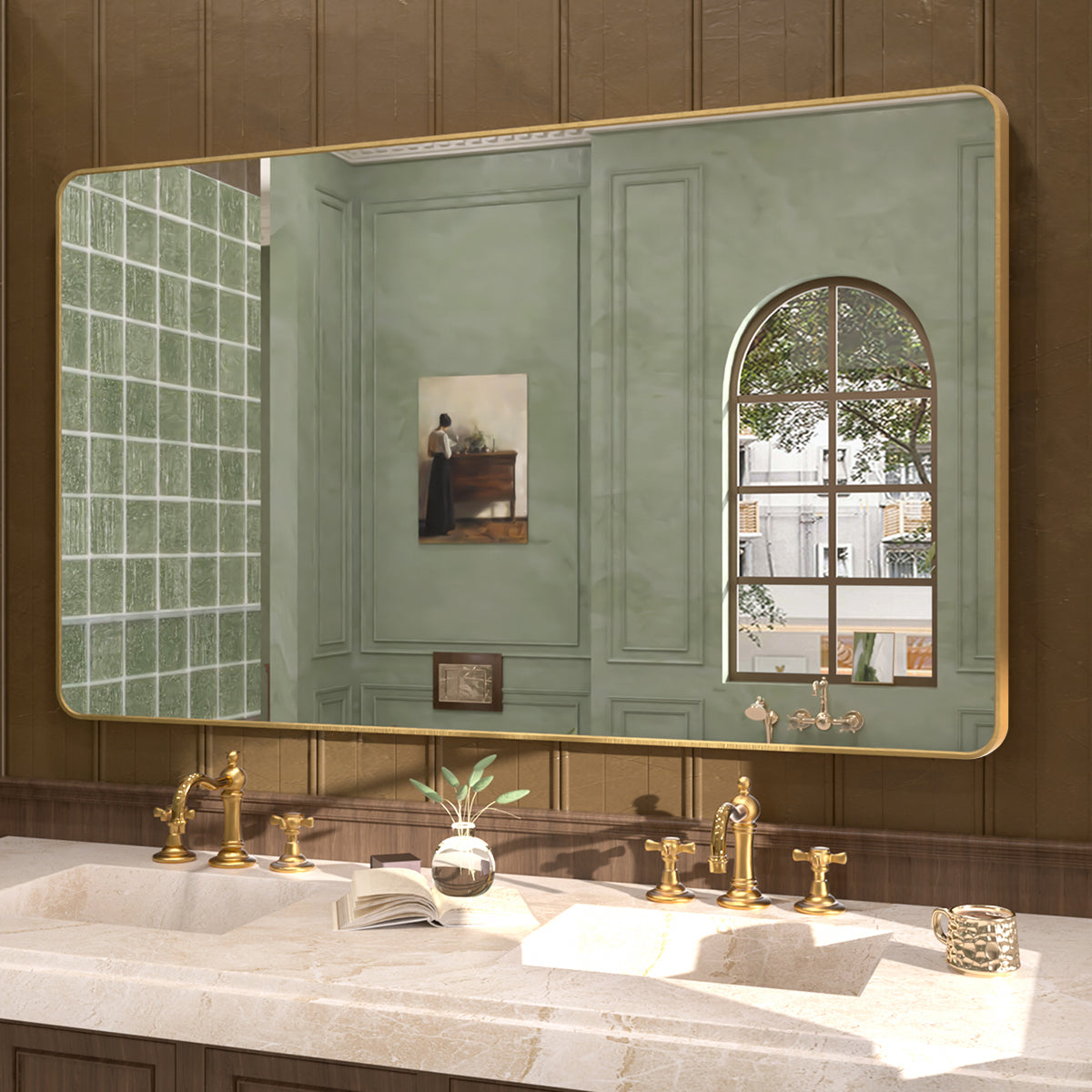 Cosy 60 in. W x 36 in. H Rectangular Framed Wall Bathroom Vanity Mirror SM-6036G-2_f067d80f-3256-46f4-a1ad-9452348552ce