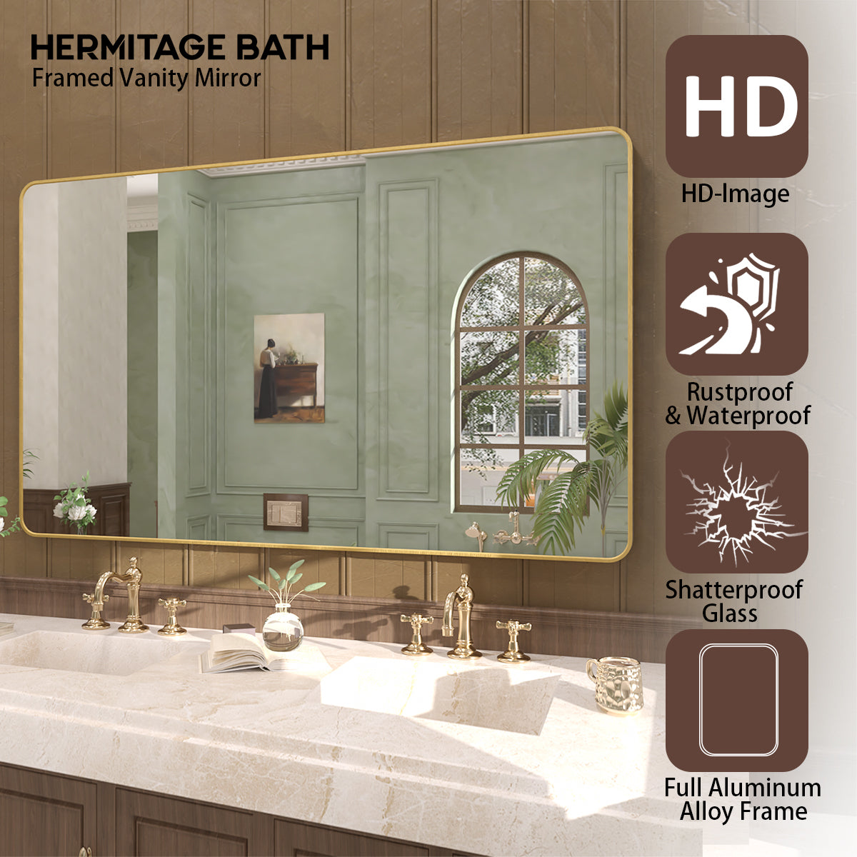Cosy 60 in. W x 36 in. H Rectangular Framed Wall Bathroom Vanity Mirror SM-6036G-4_ad96c2fb-2a2d-40a1-8907-eac0ea91c860