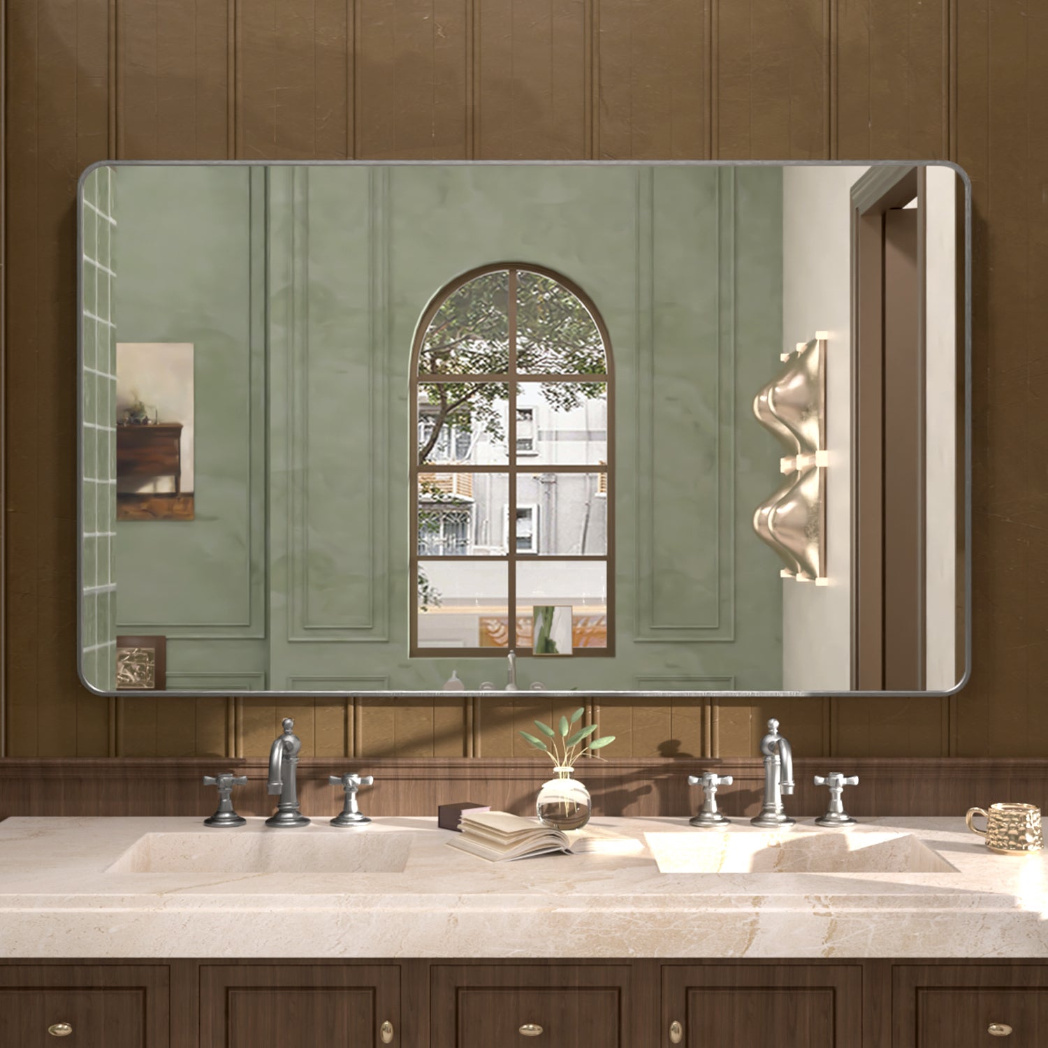 Cosy 60 in. W x 36 in. H Rectangular Framed Wall Bathroom Vanity Mirror Gun Grey SM-6036GY-1_1944fa4a-1de3-4aeb-a815-4f9c17c2fd59