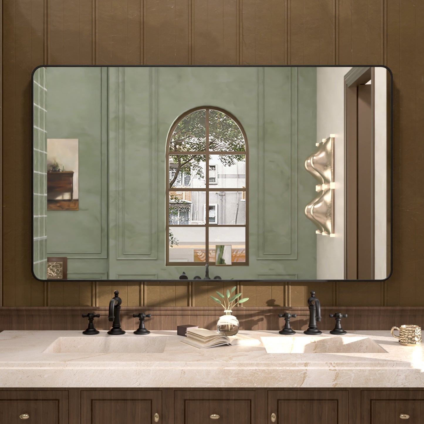 Cosy 60 in. W x 36 in. H Rectangular Framed Wall Bathroom Vanity Mirror Matte Black SM-6036MB-1_7a5a1881-41ea-41de-8e0f-0fc7de581f3f