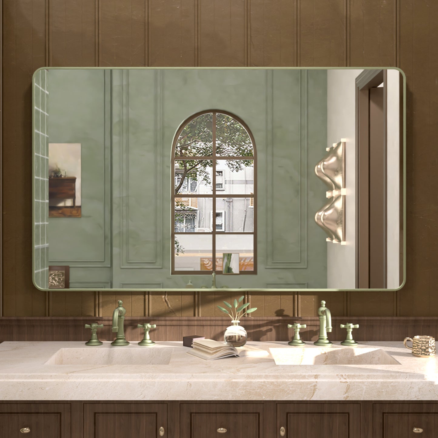 Cosy 60 in. W x 36 in. H Rectangular Framed Wall Bathroom Vanity Mirror Green SM-6036MG-1_249c8cf4-eca1-4eeb-b9bb-d1faafd9ad01