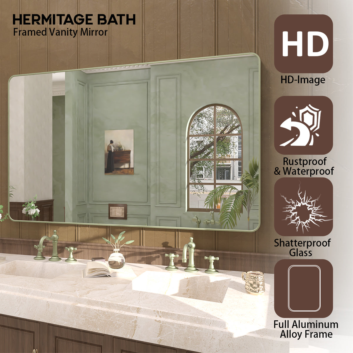 Cosy 60 in. W x 36 in. H Rectangular Framed Wall Bathroom Vanity Mirror SM-6036MG-4