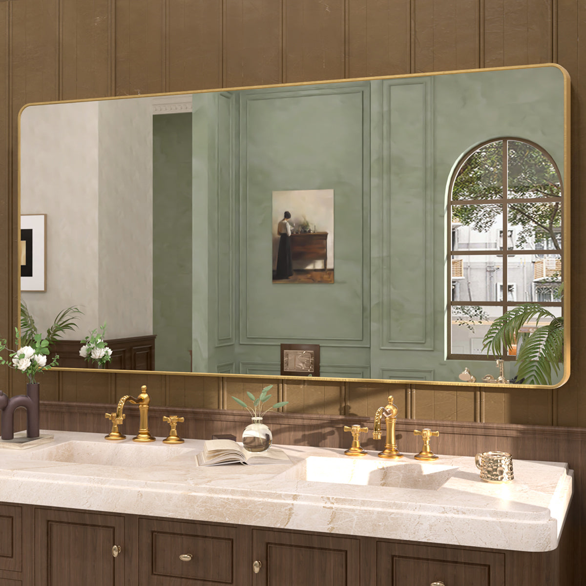 Cosy 72 in. W x 36 in. H Rectangular Framed Wall Bathroom Vanity Mirror SM-7236G-2
