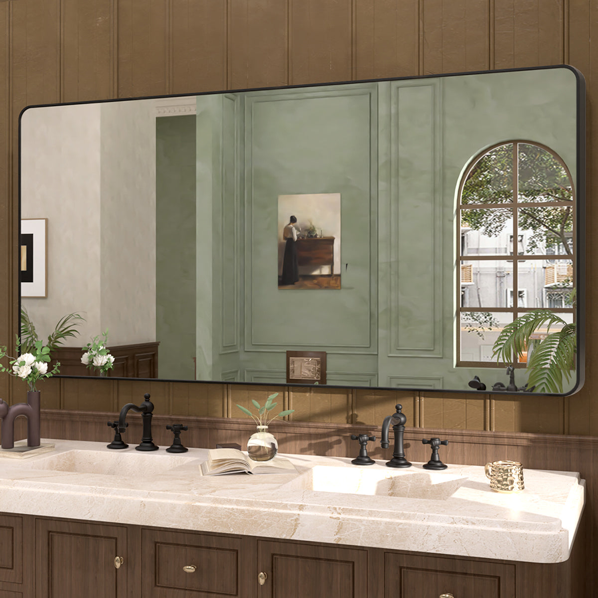 Cosy 72 in. W x 36 in. H Rectangular Framed Wall Bathroom Vanity Mirror SM-7236MB-2