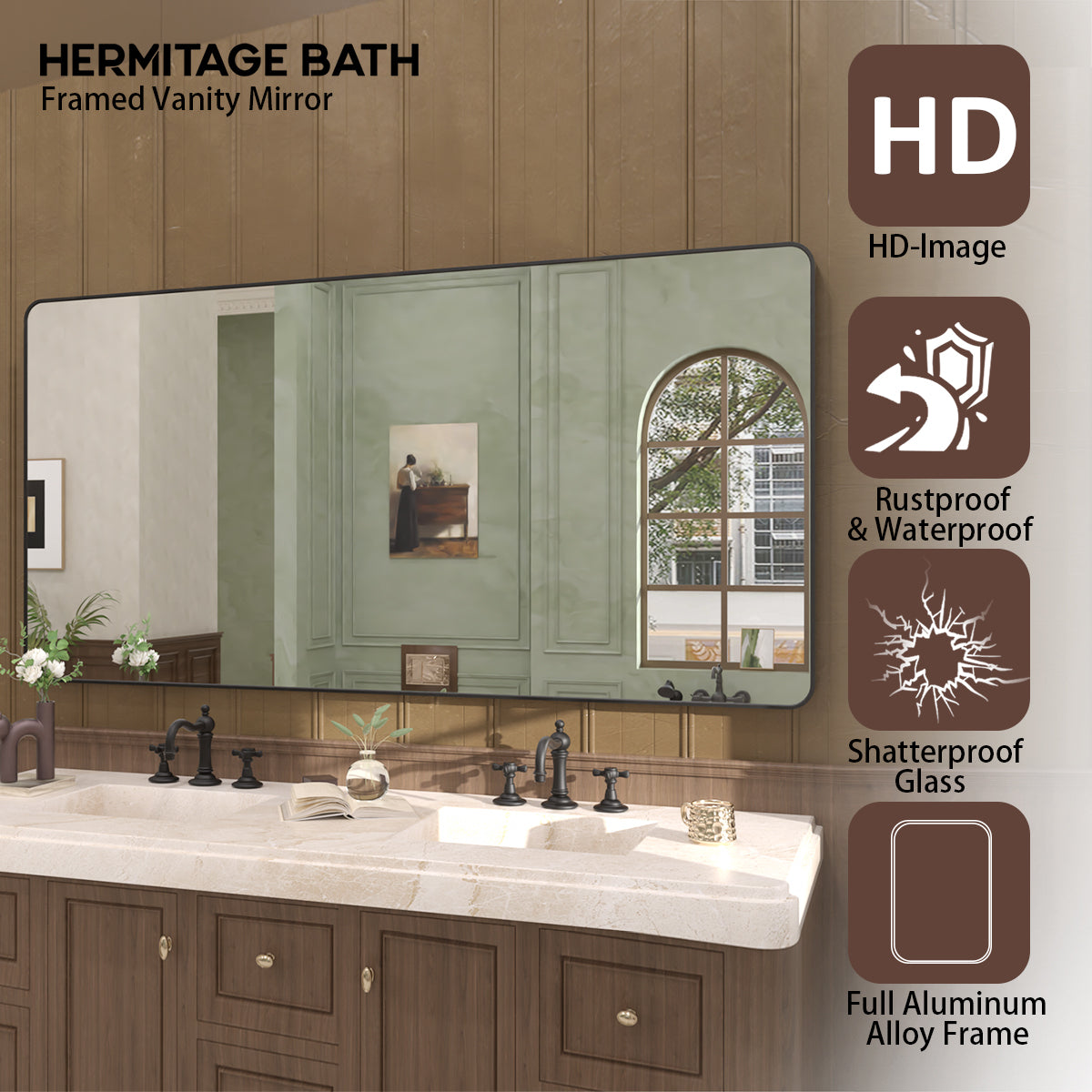 Cosy 72 in. W x 36 in. H Rectangular Framed Wall Bathroom Vanity Mirror SM-7236MB-4