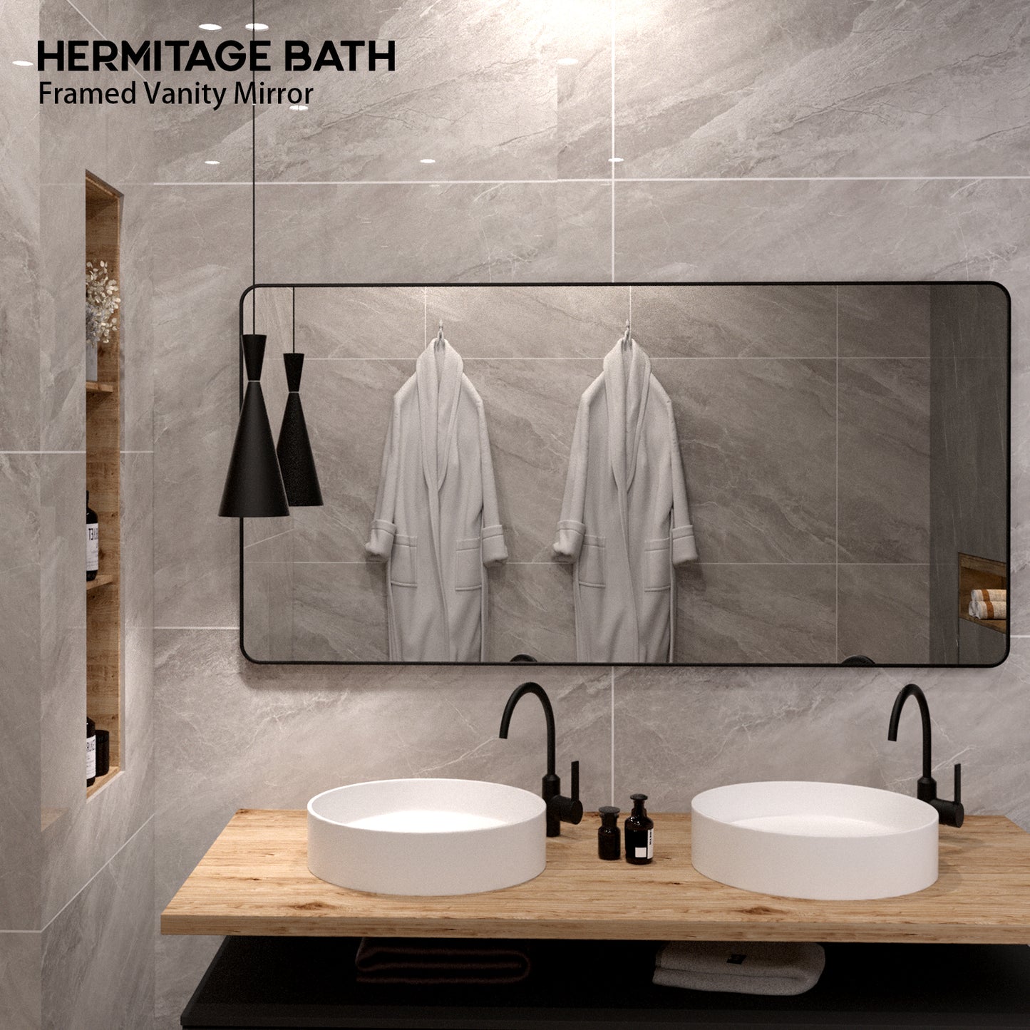Cosy 72 in. W x 36 in. H Rectangular Framed Wall Bathroom Vanity Mirror SM-7236MB-9
