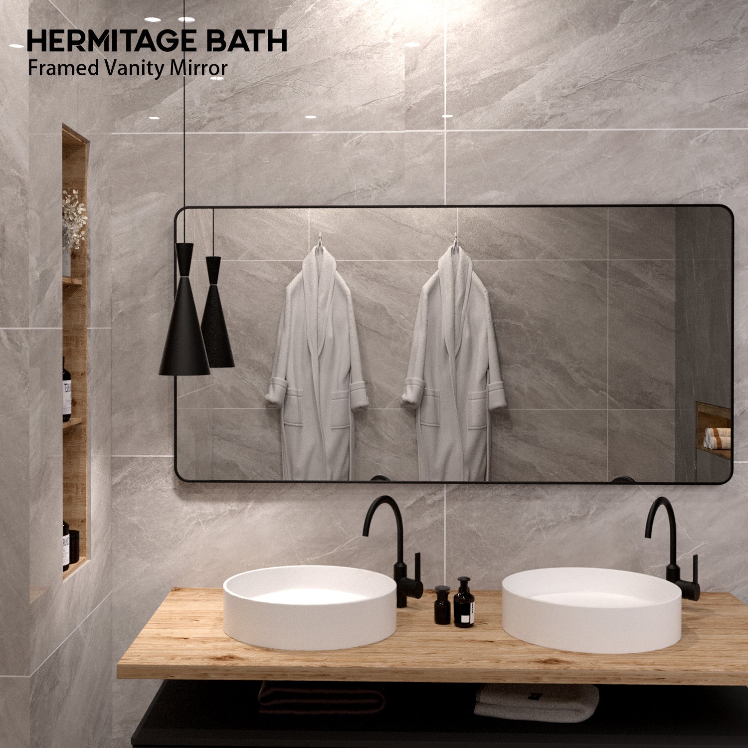 Cosy 72 in. W x 36 in. H Rectangular Framed Wall Bathroom Vanity Mirror SM-7236MB-9