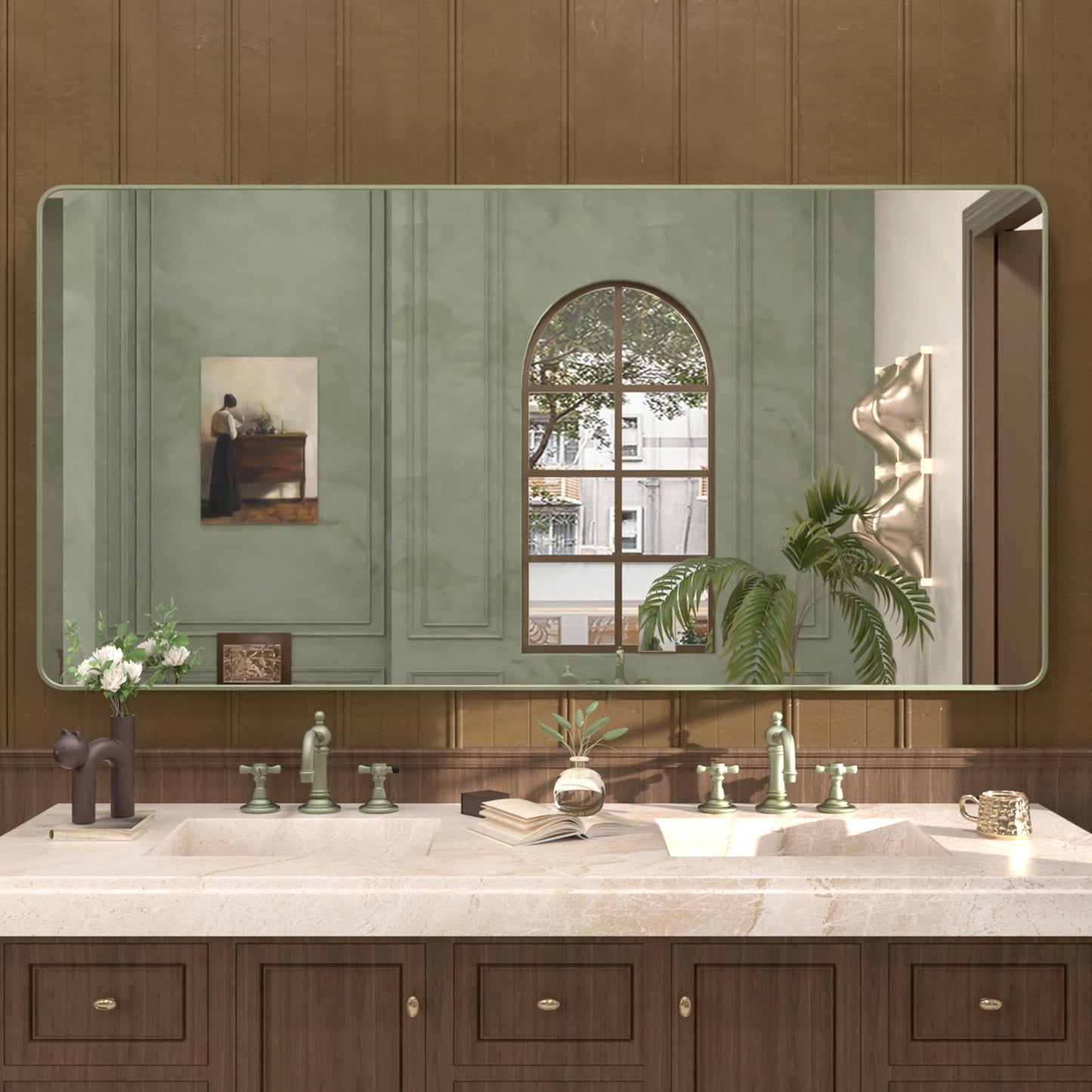 Cosy 72 in. W x 36 in. H Rectangular Framed Wall Bathroom Vanity Mirror Green SM-7236MG-1