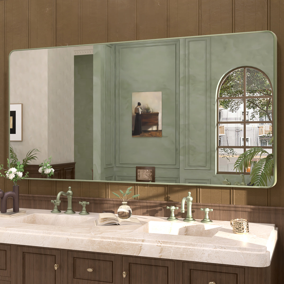 Cosy 72 in. W x 36 in. H Rectangular Framed Wall Bathroom Vanity Mirror SM-7236MG-2
