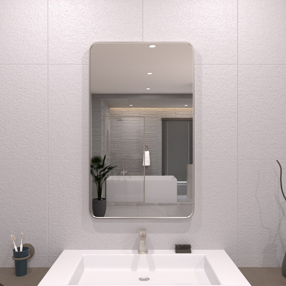 TaiMei 24 in. W x 32 in. H Rectangular Framed Wall Bathroom Vanity Mirror Brushed Nickel SM2432-BN-01_cf3f0dab-f8de-474e-8ba7-dcd1f0431bbd