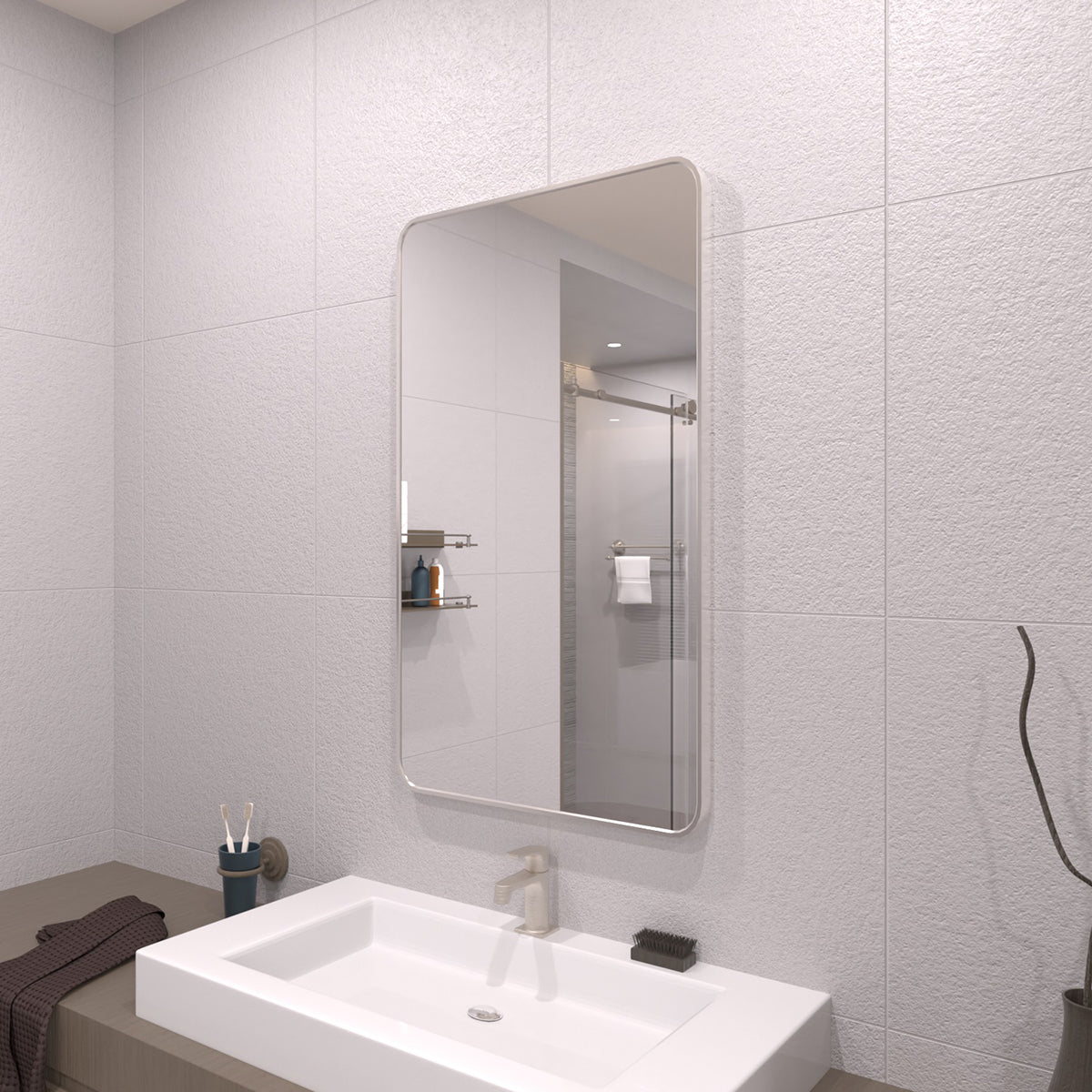 TaiMei 24 in. W x 32 in. H Rectangular Framed Wall Bathroom Vanity Mirror SM2432-BN-02