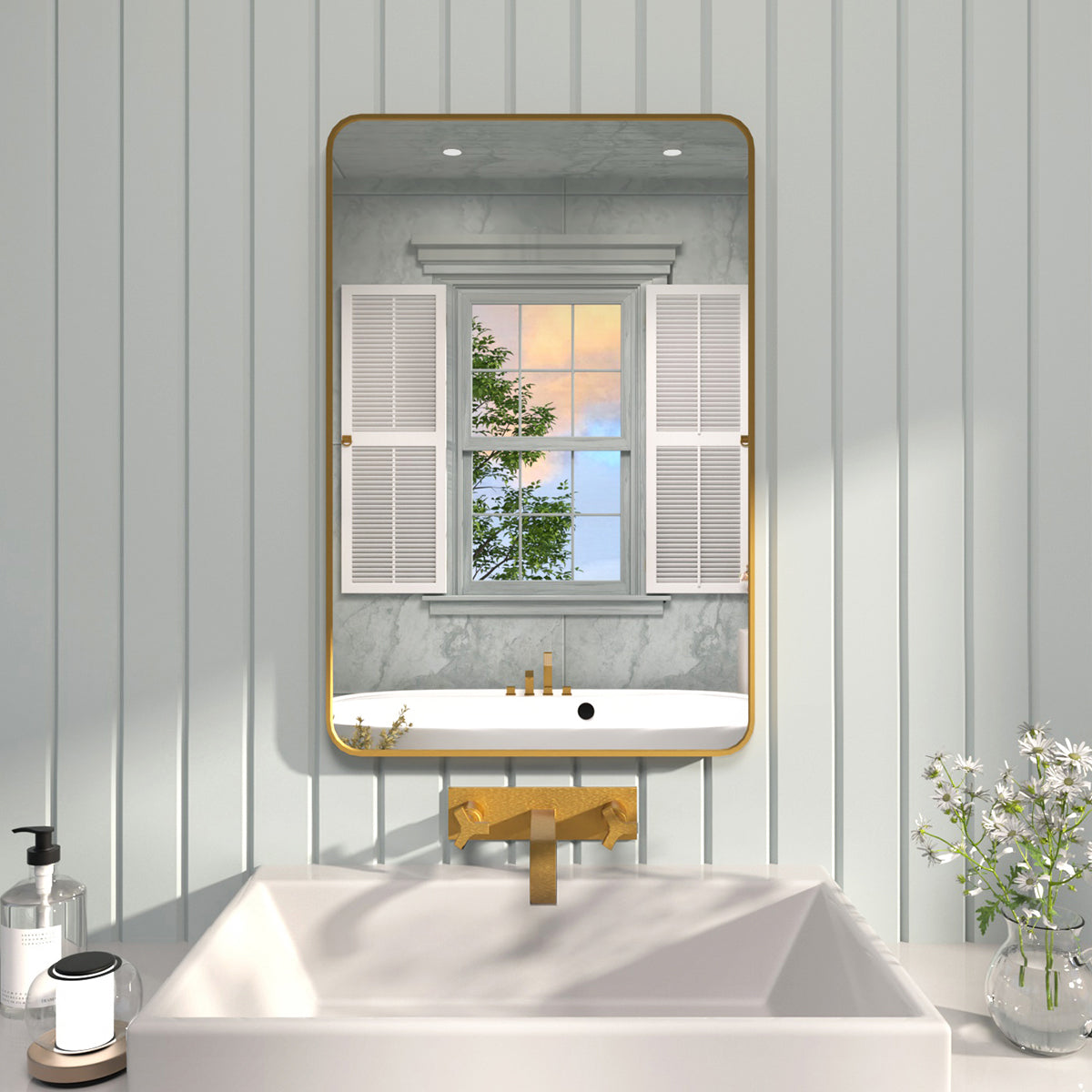 FMNP TaiMei 24 in. W x 36 in. H Rectangular Framed Wall Bathroom Vanity Mirror Brushed Gold SM2436-BG-01_22cb9d6f-3c71-498b-9da0-3080315b3329